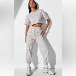 NOLI Destination Cargo Jogger Athleisure Beige Women's S Drawstring Waist Pants